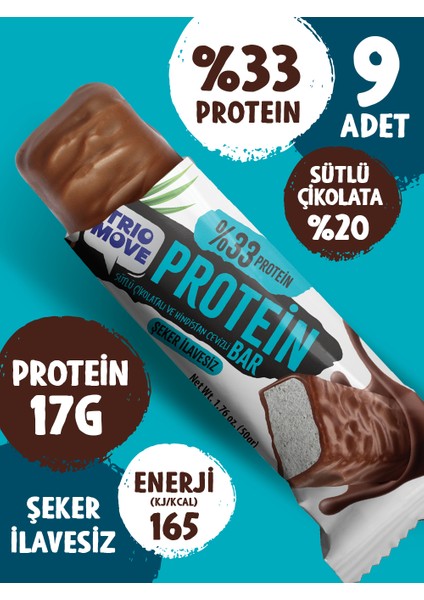 Çikolata Kaplamalı Protein Bar - Hindistan Cevizli ve Sütlü Çikolatalı, %33 Protein, 50 G x 9 Adet