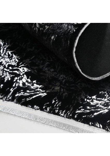 Siyah ve Gümüş Desenli Peluş Halı, Kaymaz Taban Salon Halısı modelleri