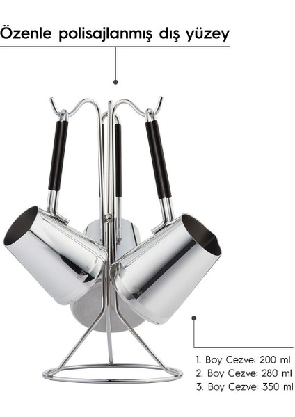 Paslanmaz Çelik 4 Parça Standlı Cezve Seti, Dayanıklı ve Şık Mutfak Aksesuarı fiyatları