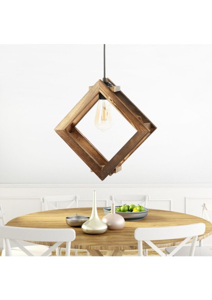 Kare Ahşap Avize, Sıcak ve Şık Aydınlatma, Modern Dekorasyon Parçası