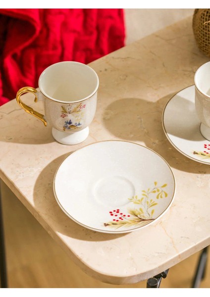 Ekru Baskılı 2 Kişilik Porselen Kahve Fincan Takımı, 90 ml fiyatları