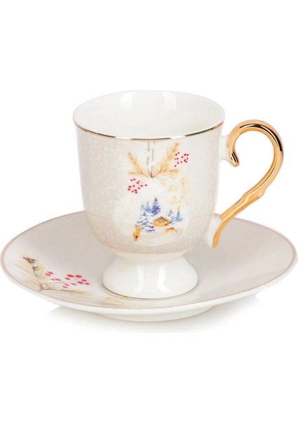 Ekru Baskılı 2 Kişilik Porselen Kahve Fincan Takımı, 90 ml fırsatları