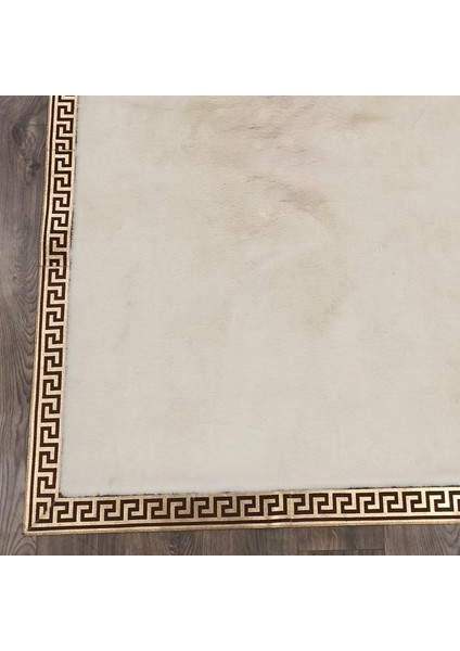 Altın Bordürlü Krem Peluş Halı - Yumuşak Salon Halısı fiyatları