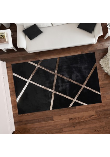 Modern Siyah Yumuşak Peluş Halı, Şık ve Lüks Salon Halısı