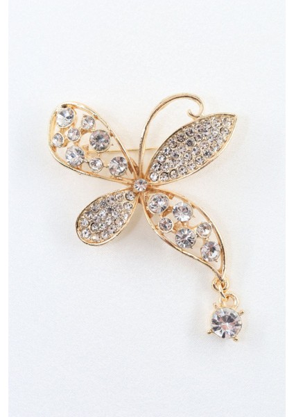 Sallantılı Gold Renk Pırlantalı Çiçek Broş. Taşlı Tasarım Çiçek Broş. Kadın Broş. Broş. Çiçek Broş. modelleri
