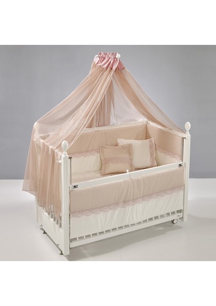 MeltemKids Kral Anne Yanı Ahşap Sallanır Beşik 60x120 cm (beyaz-pembe) fiyatları