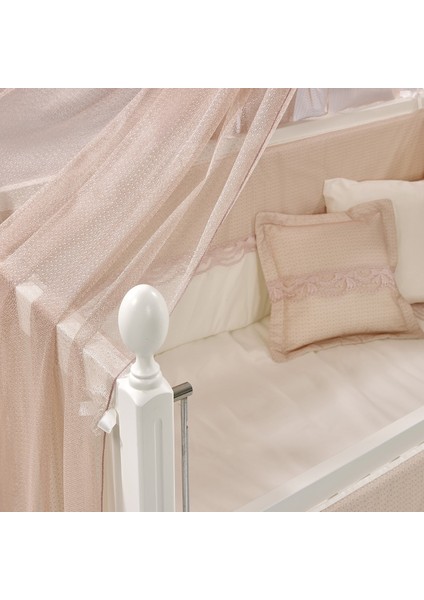 MeltemKids Kral Anne Yanı Ahşap Sallanır Beşik 60x120 cm (beyaz-pembe) fırsatları