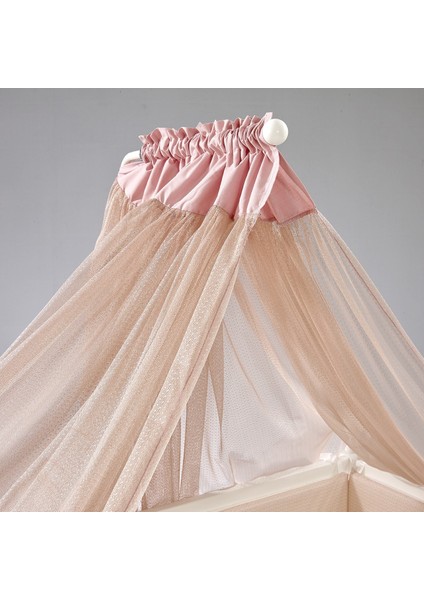 MeltemKids Kral Anne Yanı Ahşap Sallanır Beşik 60x120 cm (beyaz-pembe)