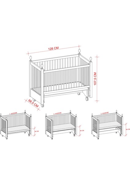 MeltemKids Kral Anne Yanı Ahşap Sallanır Beşik 60x120 cm (beyaz-pembe)