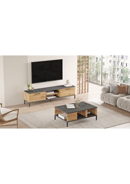 Best Tv Ünitesi 2'li Set Orta Sehpa Metal Ayaklı Çam Bes5-Aa modelleri