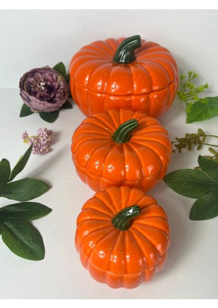 Turuncu 3 Boy Kabak Saklama Seti, Baharatlık ve Şekerlik, 10X14 Cm, Şık ve Kullanışlı