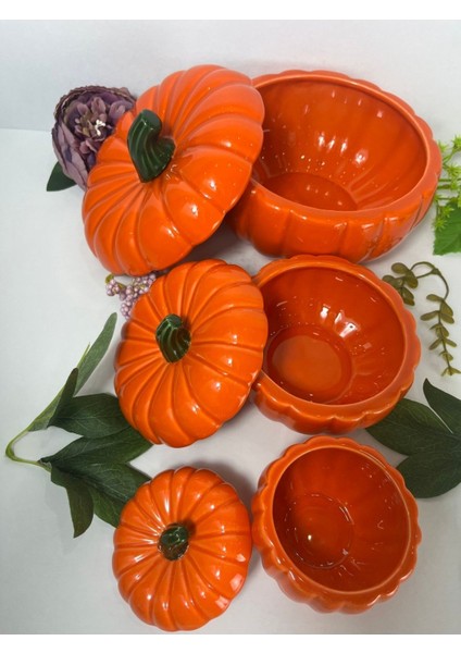 Turuncu 3 Boy Kabak Saklama Seti, Baharatlık ve Şekerlik, 10X14 Cm, Şık ve Kullanışlı fiyatları
