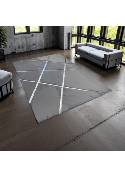 Gri Tonlarında Modern Peluş Halı, Modern Tasarımlı Salon Halısı modelleri