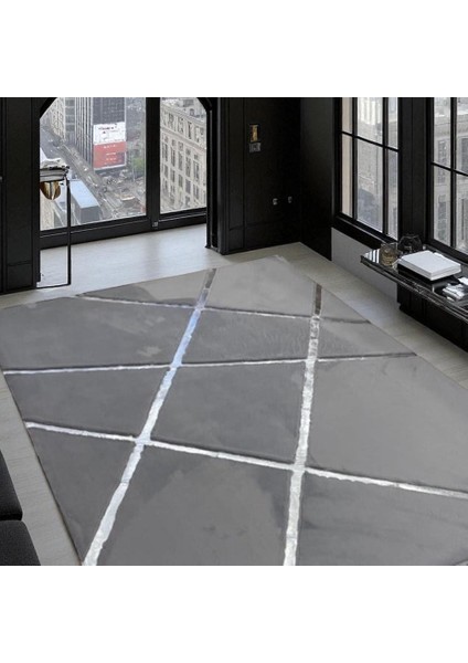 Gri Tonlarında Modern Peluş Halı, Modern Tasarımlı Salon Halısı indirimleri