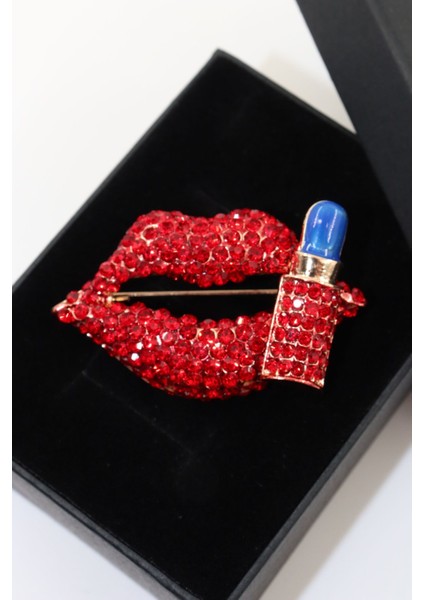 I Will Kiss You Broş. Taşlı Tasarım Broş. Yaka Iğnesi Dudak Broş. Kadın Broş. Dudak Broş. Ruj Broş.