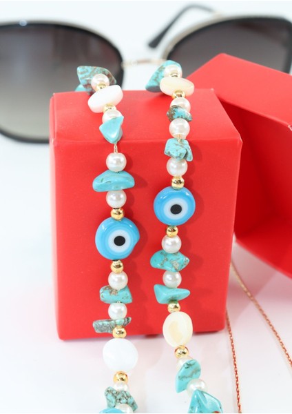 Boncuklu Gözlük Ipi. Gözlük Zinciri. Tasarım Incili Doğal Taşlı. Gözlük Ipi. Gözlük Ipi Askısı.