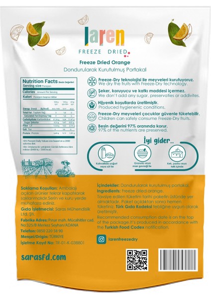 Portakal- Dondurularak Kurutulmuş Meyve - Freeze Dry Kuru Meyve 20gr-3'lü indirimleri