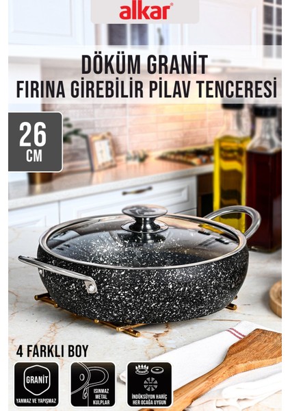 Siyah Döküm Granit Fırına Uygun Yapışmaz Pilav Tenceresi