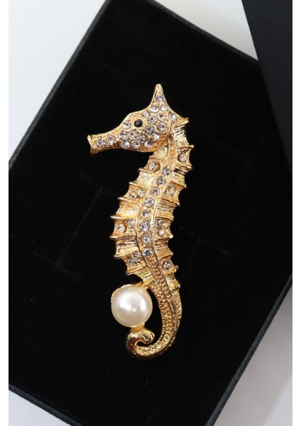 Gold Renk Incili Denizatı Broş. Taşlı Tasarım Denizatı Broş. Yaka Iğnesi Broş. Denizatı Broş.