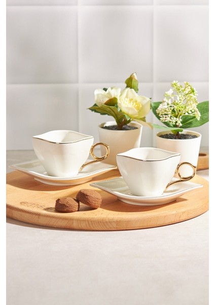 Beyaz Gold 2'li Kahve Fincan Takımı, 100 Ml, Şık ve Zarif Tasarım