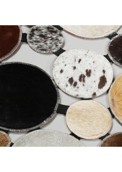 Çok Renkli Patchwork Yuvarlak Dana Derisi Halı, Lüks Kaymaz Salon Halısı modelleri