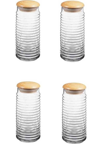 4'lü Ahşap Kapaklı 1500CC Kavanoz Seti, Beyaz Renk