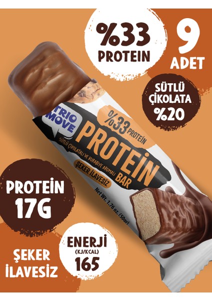Çikolata Kaplamalı Protein Bar - Kurabiyeli ve Sütlü Çikolatalı, %33 Protein, 50 G x 9 Adet