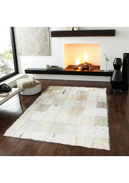 Beyaz Oğlak Derisi Salon Halısı - El Dokuma Halı, Modern ve Şık Tasarımlı Halı