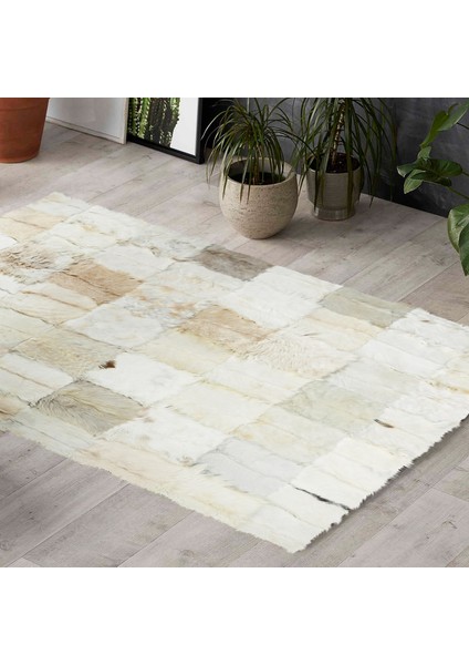 Beyaz Oğlak Derisi Salon Halısı - El Dokuma Halı, Modern ve Şık Tasarımlı Halı indirimleri