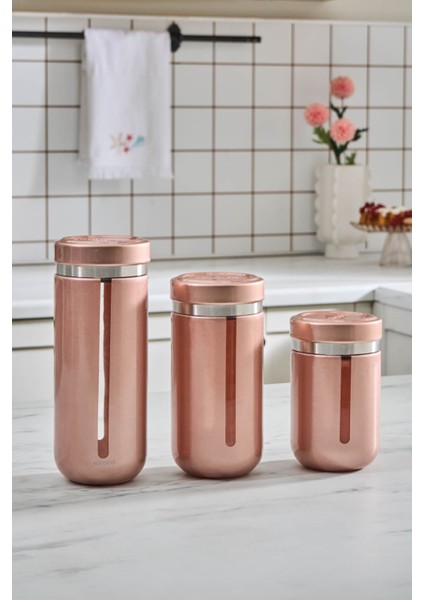 Şık Rosegold Kavanoz ve Saklama Kabı Seti, Estetik ve Kullanışlı Tasarım