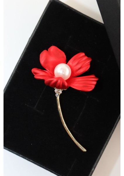Incili Kırmızı Bahar Çiçeği Broş. Yaka Iğnesi Çiçek Broş. Taşlı Broş. Kadın Broş. Broş. Çiçek Broş.