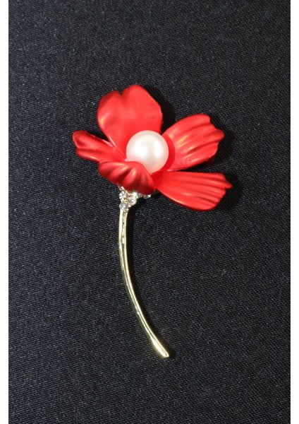 Incili Kırmızı Bahar Çiçeği Broş. Yaka Iğnesi Çiçek Broş. Taşlı Broş. Kadın Broş. Broş. Çiçek Broş. modelleri