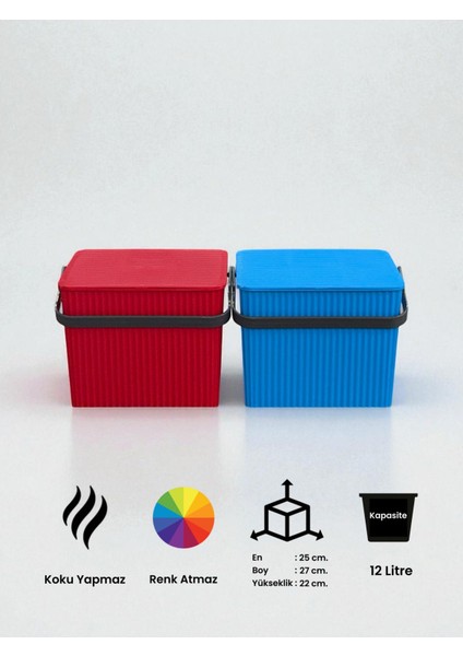 Rainbow 2'li Kırmızı Mavi Kare Kova Piknik Sepeti Meyve Kovası
