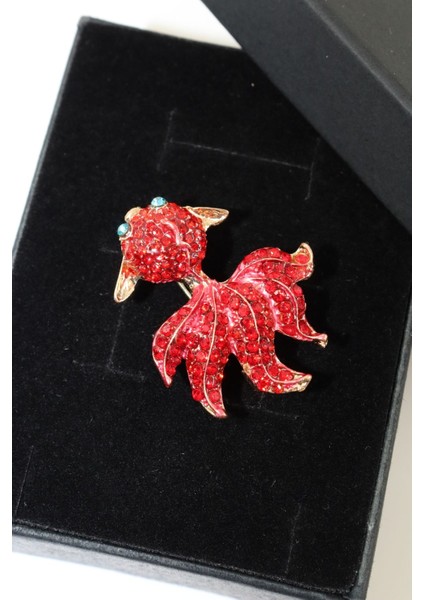 Kırmızı Koi Balığı Broş. Taşlı Tasarım Broş. Yaka Iğnesi Broş. Kadın Broş. Broş. Koi Balığı Broş. fiyatları