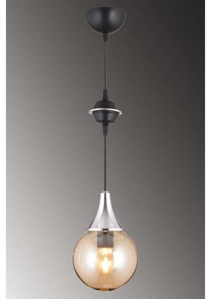 Şık Siyah Tekli Bal Glop Top Camlı Krom Modern Avize fiyatları