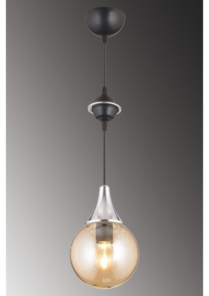 Şık Siyah Tekli Bal Glop Top Camlı Krom Modern Avize modelleri