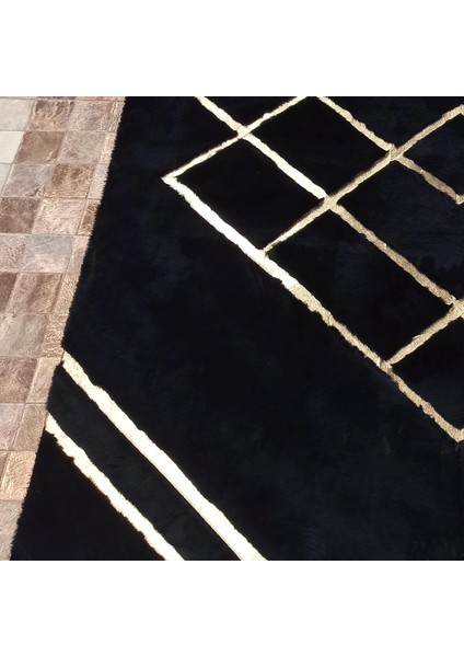 Altın Geometrik Desenli Siyah Peluş Halı, Modern Ev Halısı fiyatları