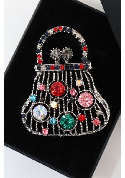 Pırlanta Taşlı Para Çantası Broş. Yaka Iğnesi Broş. Taşlı Tasarım Broş. Kadın Broş. Broş. Çanta Broş