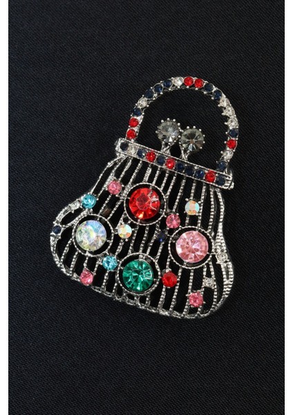 Pırlanta Taşlı Para Çantası Broş. Yaka Iğnesi Broş. Taşlı Tasarım Broş. Kadın Broş. Broş. Çanta Broş fırsatları