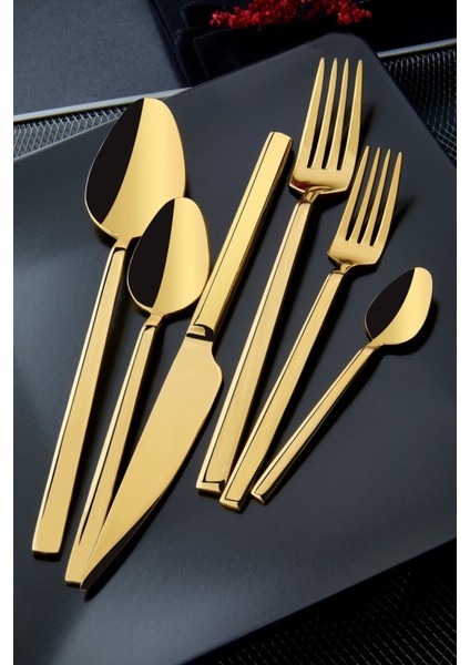 Titanyum Gold 18 Parça Çatal Kaşık Bıçak Takımı, Şık ve Dayanıklı Yemek Seti