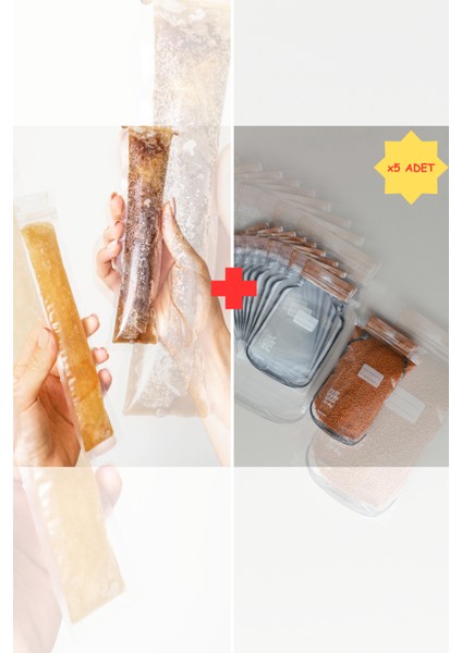 Tek Kullanımlık Meybuz Poşeti 40 Adet (5. 5X22 Cm)- 5 Adet Bakır Metal Kavanoz Poşet