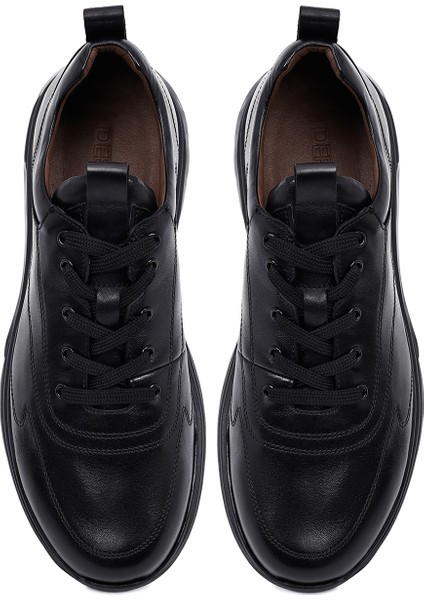 Erkek Siyah Bağcıklı Deri Casual Sneaker 25WFD604818