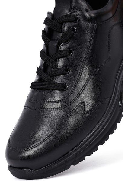 Erkek Siyah Bağcıklı Deri Casual Sneaker 25WFD604818