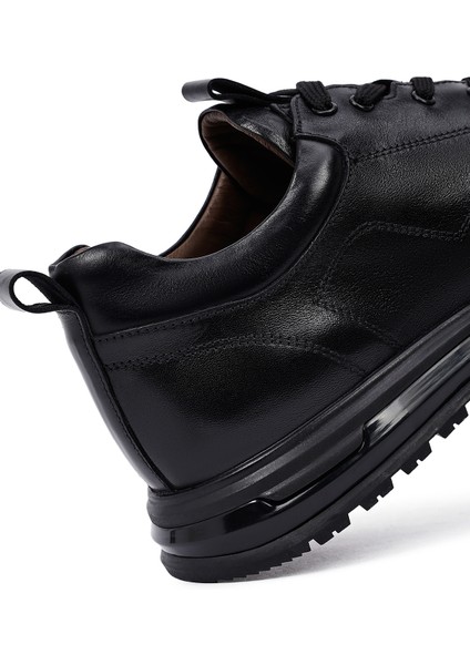 Erkek Siyah Bağcıklı Deri Casual Sneaker 25WFD604818