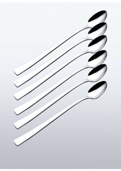 Paslanmaz Uzun Kokteyl ve Latte Kaşığı Seti, 20 Cm, 6 Adet, Şık Metalik Tasarım