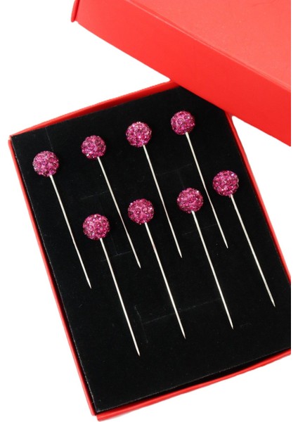 8’li Fuşya Taşlı Eşarp Iğnesi. Şal Iğnesi. Türban Iğnesi. Başörtü Iğnesi. Eşarp ve Şal Iğnesi.