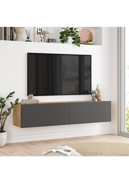 Aven Tv Ünitesi Tv Sehpası Kapaklı 140CM Çam-Antrasit AVE10-AA