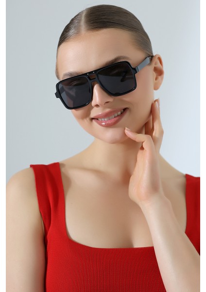 Kadın Retro Aksesuarlı Siyah UV400 Güneş Gözlüğü 23011 C2