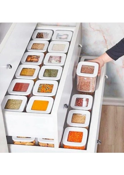 12'li 700 ml Kare Vakumlu Saklama Kabı Seti, Turuncu Renkli, Pratik ve Şık Saklama Çözümü