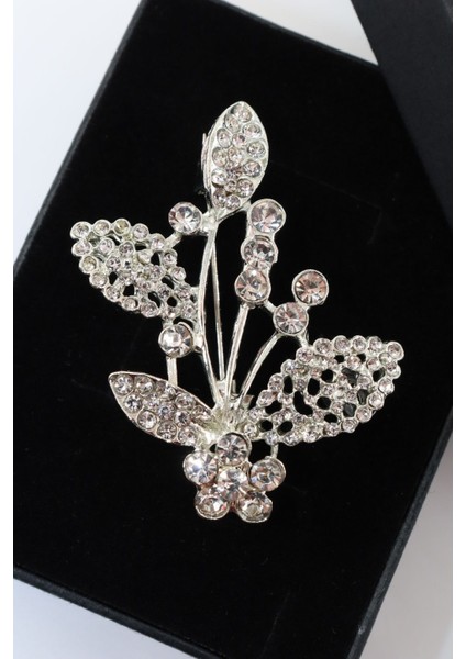 Gümüş Renk Kristal Taşlı Defne Yaprağı Broş. Tasarım Broş. Kadın Broş. Broş. Defne Yaprağı Broş.